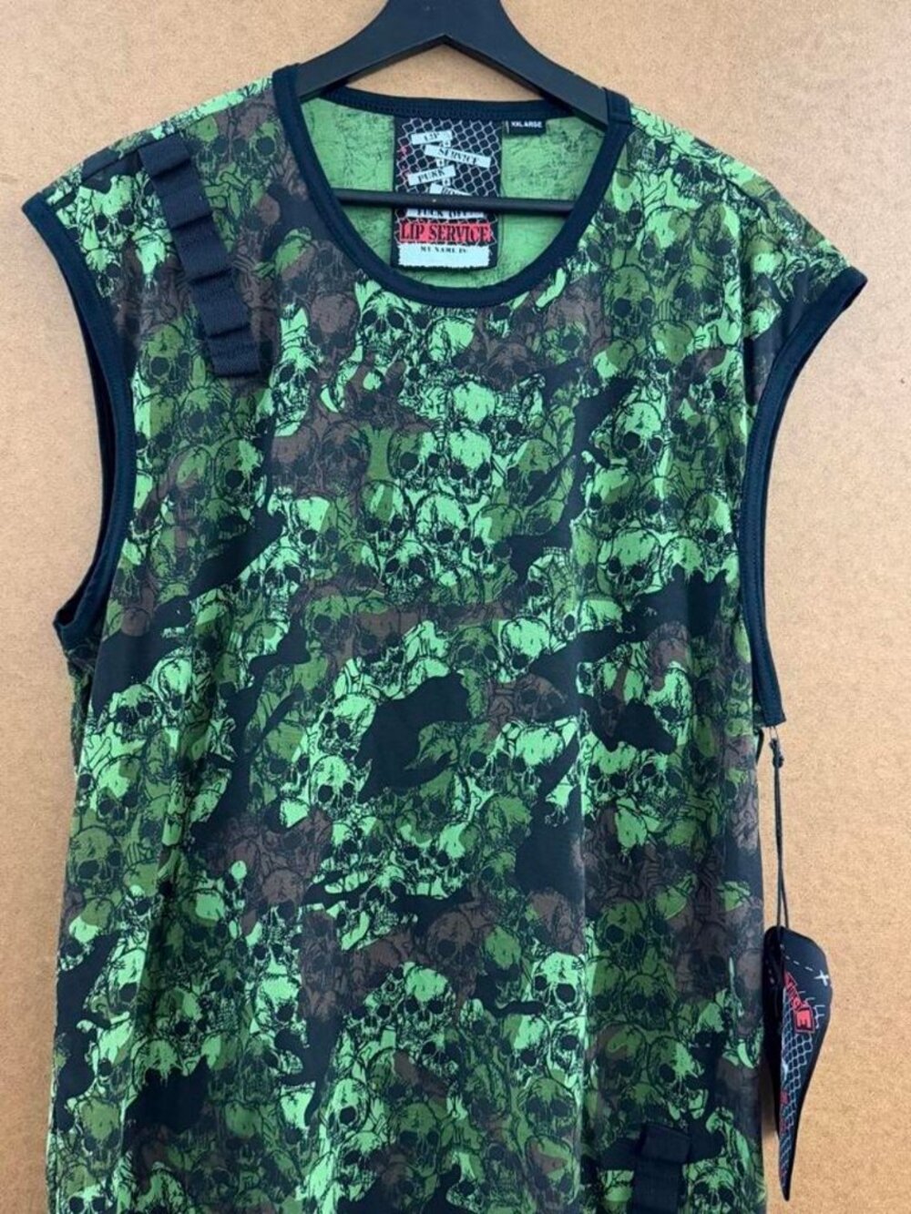 Lip Service green/black skull and leaf print tank top